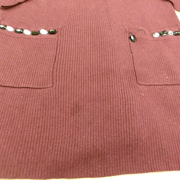 AGB Womens Ladies Maroon Burgundy Long Sleeve Pullover Tunic Sweater w/ Pockets - Picture 5 of 16